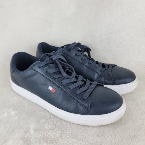 Tommy Hilfiger Brecon Mens Blue Leather  Lace Up Low Top Logo Casual Sneakers 9M - Picture 1 of 8